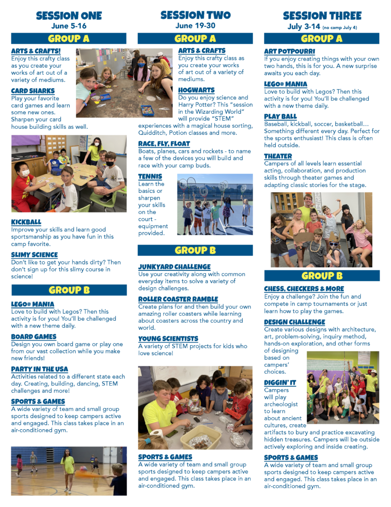 Class offerings at Kids' Camp Ladue
